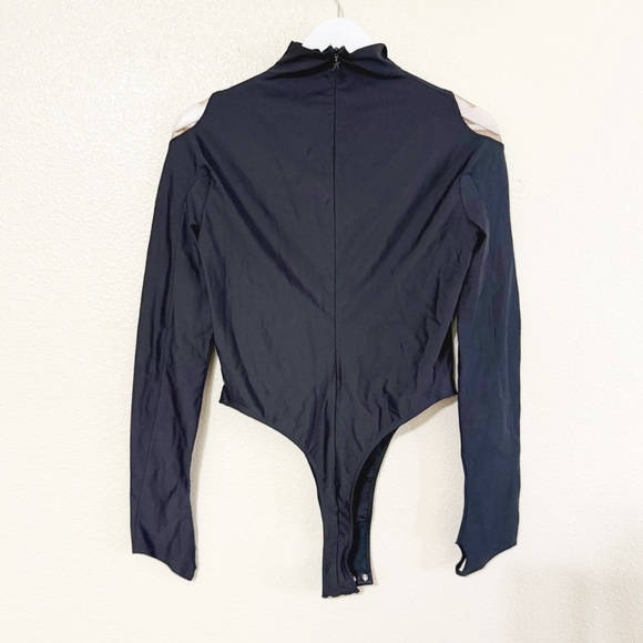 Mugler Lycra Mesh High Neck Cutout Long Sleeve Thumbhole Revolve Bodysuit Sz 42 - Picture 11 of 14